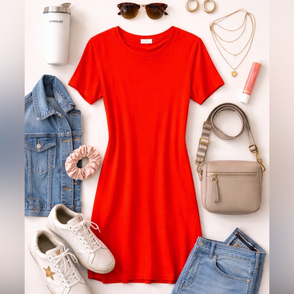 Lou and Grey red summer t shirt dress stretchy lightweight short sleeve small